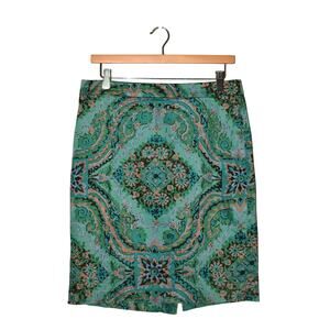 J. Crew Green and Blue Patterned Pencil Skirt